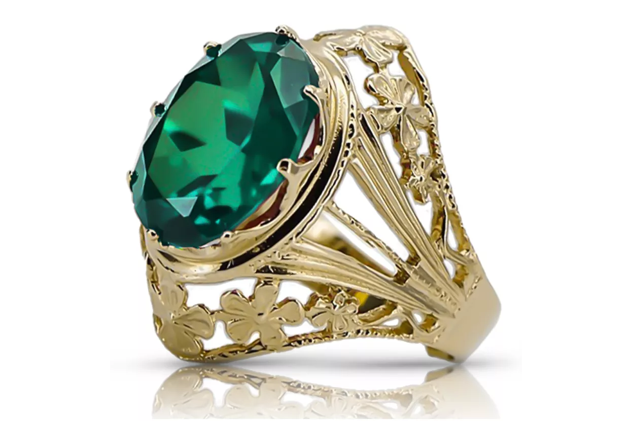 Or jaune 8 carats Emerald Anneau Artisanat vintage vrc031x-em Art Deco Style Art Déco soviétique